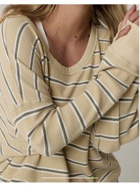 Aerie - Oversized Striped Waffle Top